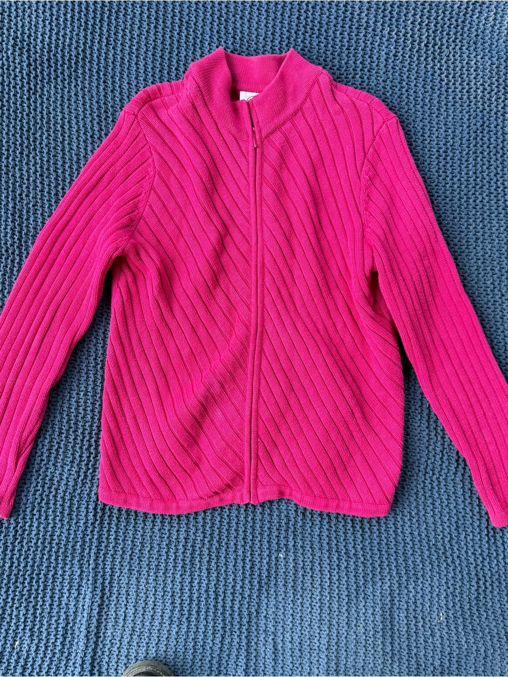 Vintage Talbots Women's S Mock Neck Ribbed Full Zip Cardigan Sweater Pink Cotton
